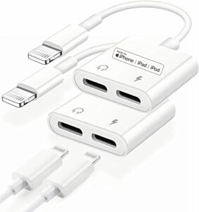 chaopai [apple mfi certified] 2 pack dual lightning iphone headphones adapter & splitter dongle 4 in 1 music+charge+call+volume control compatible for 13/12/11/xs/xr/8/7/6