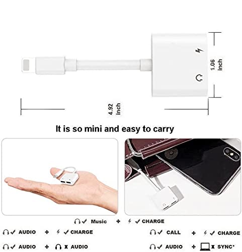 CHAOPAI [Apple MFi Certified] 2 Pack Dual Lightning iPhone Headphones Adapter & Splitter Dongle 4 in 1 Music+Charge+Call+Volume Control Compatible for 13/12/11/XS/XR/8/7/6