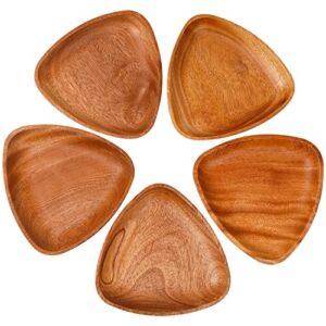 viewood triangle wood small serving tray set of 5, home decor, platters & wooden plates for fruits, cupcakes, sushi, food - decorative dinnerware (5.9 in, khaya)