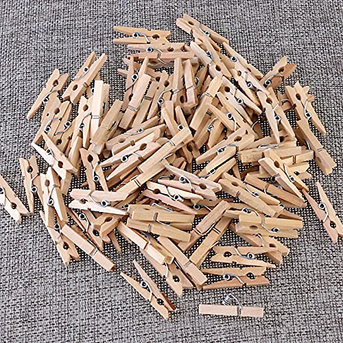 Sturdy Mini Clothes Pins for Photo, 150 Pcs 1 Inch Natural Wooden Clothespins with 33 FT Jute Twine, Small Clips for Crafts Display, Baby Shower Game, Hanging Decorative Pictures, Cocktail, Weddings