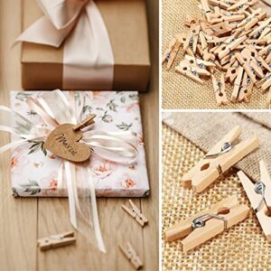 Sturdy Mini Clothes Pins for Photo, 150 Pcs 1 Inch Natural Wooden Clothespins with 33 FT Jute Twine, Small Clips for Crafts Display, Baby Shower Game, Hanging Decorative Pictures, Cocktail, Weddings