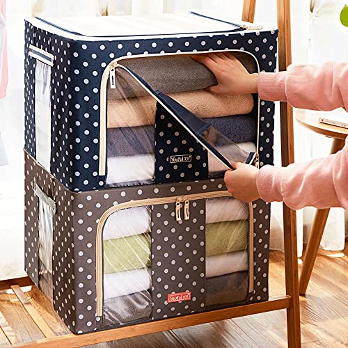 WINIAER Under Bed Clothes Organizer, 100L Fabric Storage Bags Stackable Storage Bins Closet Organizer Oxford Cloth Steel Frame Closet Storage Bins for Bedding, Clothes