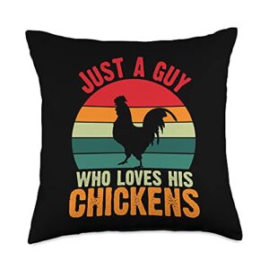 chicken apparel designs co just a guy who loves retro vintage chicken throw pillow, 18x18, multicolor