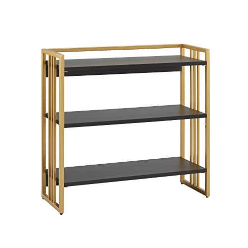 Leick Home 70008-BLKGD Mixed Metal and Wood Slatted Bookshelf, Black/Gold