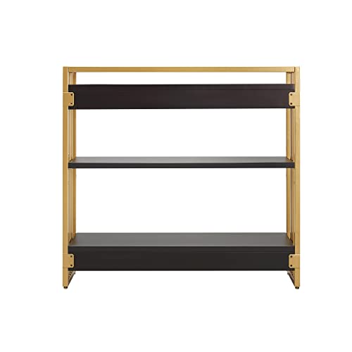 Leick Home 70008-BLKGD Mixed Metal and Wood Slatted Bookshelf, Black/Gold