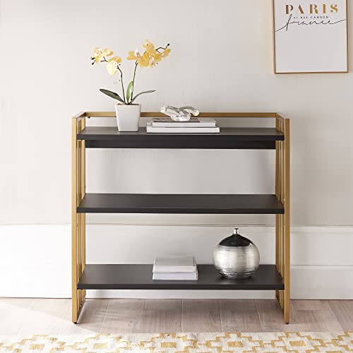 Leick Home 70008-BLKGD Mixed Metal and Wood Slatted Bookshelf, Black/Gold