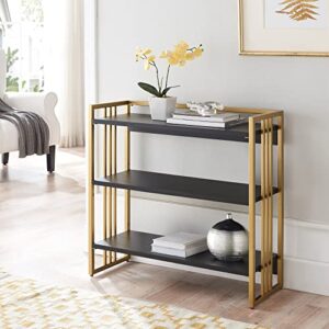 Leick Home 70008-BLKGD Mixed Metal and Wood Slatted Bookshelf, Black/Gold