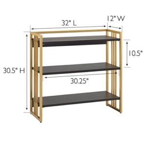 Leick Home 70008-BLKGD Mixed Metal and Wood Slatted Bookshelf, Black/Gold