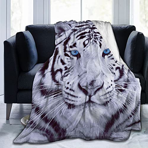 White Tiger Blanket 60 X 50 Inch Lightweight Flannel Fuzzy Blanket Aesthetic Microfiber Cozy Soft and Warm All Seasons Fleece Cool Plush Blanket for Couch Bed Sofa Farmhouse