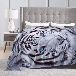 White Tiger Blanket 60 X 50 Inch Lightweight Flannel Fuzzy Blanket Aesthetic Microfiber Cozy Soft and Warm All Seasons Fleece Cool Plush Blanket for Couch Bed Sofa Farmhouse