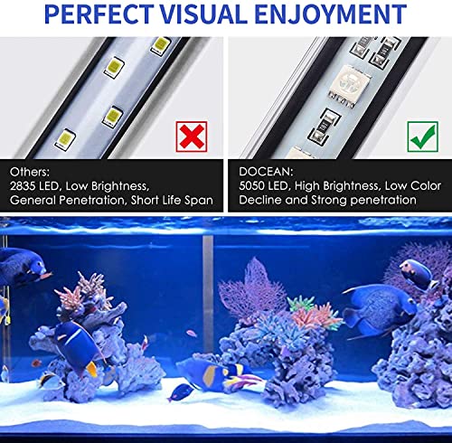 DOCEAN Aquarium Lighting Fish Tank Light with APP Control, RGB Color Changing, with Timer 9 LEDs, 7 inch/18cm, for Aquarium/Fish Tank