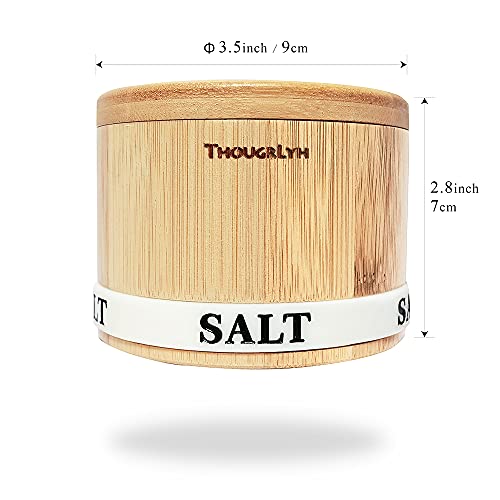 ThougrLyh Salt and Pepper Bowls Bamboo Pepper Salt Box with Swivel Lid and Spoon 2 Piece Set Salt and Pepper Cellar to Easily Open and Seal with 2 Spoon Storage Spice Pepper Salt Container