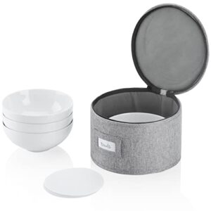 china storage case for bowls or dessert plates - 8.5" w x 6" h - includes 12 felt dividers - hard shell and stackable with fully padded interior