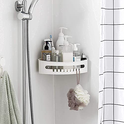 LEVERLOC Corner Shower Caddy & Soap Dish Suction Cup NO-Drilling Removable Bathroom Shower Shelf Heavy Duty Caddy Organizer Waterproof & Oilproof for Bathroom & Kitchen - White