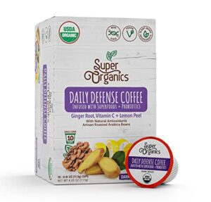 super organics daily defense coffee (organic) with superfoods and probiotics (keurig k-cup compatible) 10ct single serve cups