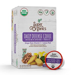 Super Organics Daily Defense Coffee (Organic) with Superfoods and Probiotics (Keurig K-Cup Compatible) 10ct Single Serve Cups