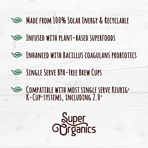 Super Organics Daily Defense Coffee (Organic) with Superfoods and Probiotics (Keurig K-Cup Compatible) 10ct Single Serve Cups