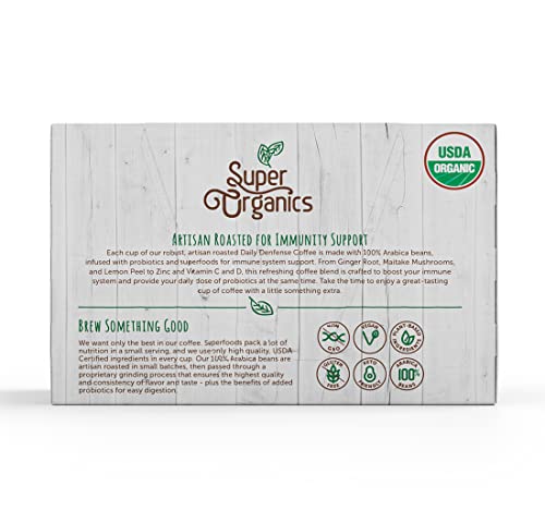 Super Organics Daily Defense Coffee (Organic) with Superfoods and Probiotics (Keurig K-Cup Compatible) 10ct Single Serve Cups