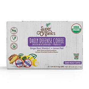 Super Organics Daily Defense Coffee (Organic) with Superfoods and Probiotics (Keurig K-Cup Compatible) 10ct Single Serve Cups