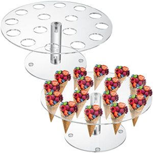 peohud 2 pack ice cream cone holder, 16 holes acrylic ice cream cone display stand, clear waffle hand roll sushi display rack for weddings, birthday parties, anniversaries, round