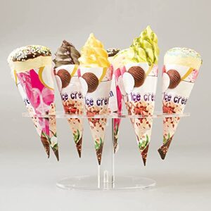 Peohud 2 Pack Ice Cream Cone Holder, 16 Holes Acrylic Ice Cream Cone Display Stand, Clear Waffle Hand Roll Sushi Display Rack for Weddings, Birthday Parties, Anniversaries, Round