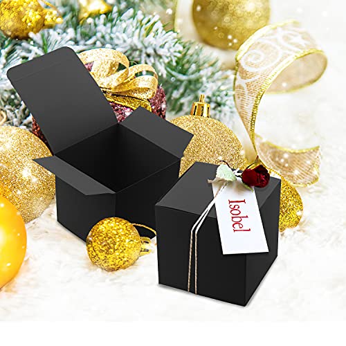 36 Pcs Black Gift Box, 3.15x3.15x3.15" Small Gift Boxes with Lids Recycled Kraft Paper Box Bridesmaids Proposal Box Favor Boxes with Ribbon for Party, Wedding, Christmas, Crafting, Cupcake (Black)