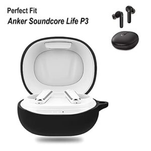Geiomoo Silicone Carrying Case Compatible with Anker Soundcore Life P3, Portable Scratch Shock Resistant Cover with Carabiner (Black)