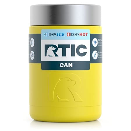 RTIC Can Cooler with Splash Proof Lid, 12 oz, Sunflower, Stainless Steel, Sweat Proof, Vacuum-Insulated, Keeps Hot & Cold Longer, Made for Standard Size Cans