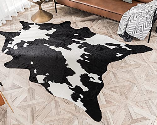 Larger Cow Print Rug Black and White Faux Hide Area Rug Faux Cowhide Rugs Animal Printed Area Rug Carpet for Home 62.2in x 86.6in/5.2 x 7.2ft