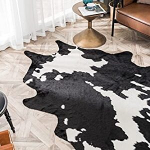 Larger Cow Print Rug Black and White Faux Hide Area Rug Faux Cowhide Rugs Animal Printed Area Rug Carpet for Home 62.2in x 86.6in/5.2 x 7.2ft