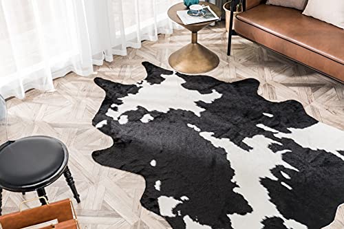 Larger Cow Print Rug Black and White Faux Hide Area Rug Faux Cowhide Rugs Animal Printed Area Rug Carpet for Home 62.2in x 86.6in/5.2 x 7.2ft