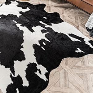 Larger Cow Print Rug Black and White Faux Hide Area Rug Faux Cowhide Rugs Animal Printed Area Rug Carpet for Home 62.2in x 86.6in/5.2 x 7.2ft