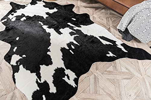 Larger Cow Print Rug Black and White Faux Hide Area Rug Faux Cowhide Rugs Animal Printed Area Rug Carpet for Home 62.2in x 86.6in/5.2 x 7.2ft