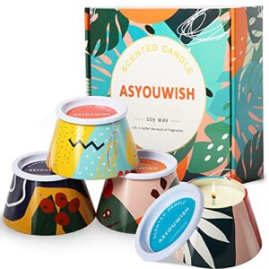 asyouwish scented candles, 4 pack 5.29 oz natural soy wax candle, candles for home scented, for stress relief, bath and body care candles, holiday candle gifts for women.