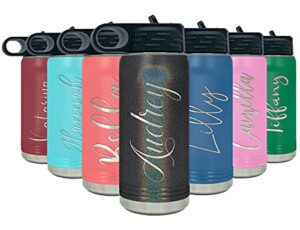 personalized bottle 20 oz with straw black rainbow glitter custom laser engraved stainless steel vacuum insulated sport bottle with name