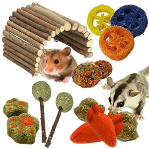 Kunze Land Rabbit Toys, 12 Pcs Timothy Hay Balls Rabbit Chew Toys, Guinea Pig Toys for Grinding Teeth Promote Gastrointestinal Health, Natural Wood Apple Sticks Hamster Hideout