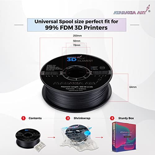 ATARAXIA ART Flexible PLA Filament 1.75mm,3D Printer Filament 1kg/2.2lb Spool,Better Than TPU,89A Shore Hardness, Patent Formula, Compatible with Bowden Extruder,with Filament Storage Bag, FPLA Black