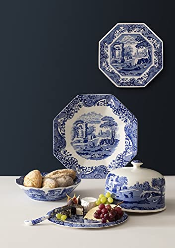 Spode Blue Italian 2 Piece Serving Platter with Dome Cover, Multifunctional Tray for Cake, Pastries, and Cheese, Made of Porcelain, Measures 11.5-Inches, Dishwasher Safe