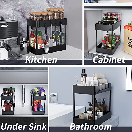 Under Sink Organizer, Under Sink Organizers and Storage Under Sink Shelf 2 Tier Under Sink Organizer Rack Under Sink Storage for Kitchen Bathroom Countertop And Cabinet,Bath Collection Baskets Black