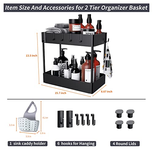 Under Sink Organizer, Under Sink Organizers and Storage Under Sink Shelf 2 Tier Under Sink Organizer Rack Under Sink Storage for Kitchen Bathroom Countertop And Cabinet,Bath Collection Baskets Black