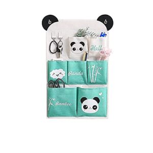 mimoma wall hanging storage bag,over the door organizer pocket,7 pockets premium linen fabric pouches for closet,living room,bedroom,bathroom (panda)