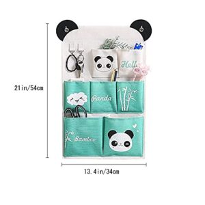 MIMOMA Wall Hanging Storage Bag,Over The Door Organizer Pocket,7 Pockets Premium Linen Fabric Pouches for Closet,Living Room,Bedroom,Bathroom (Panda)