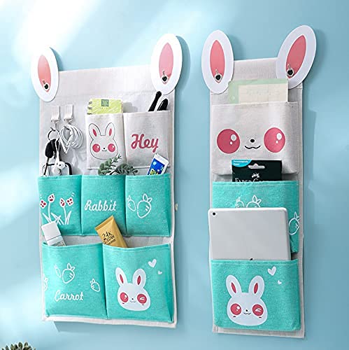 MIMOMA Wall Hanging Storage Bag,Over The Door Organizer Pocket,7 Pockets Premium Linen Fabric Pouches for Closet,Living Room,Bedroom,Bathroom (Panda)