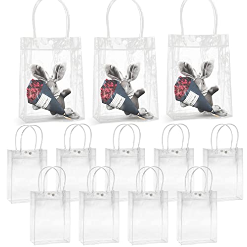 Clear Small Gift Bags with Handles,12 Pcs 5.9x2.8x7.9 inch Waterproof Clear Small Gift Wrap Bags for Wedding,Party,Retail,Holiday