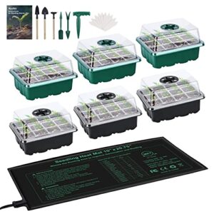 kesfitt seed starter tray with heat mat,seed starting kit with adjustable humidity dome and base 6 packs 72cells seedling starter trays for seeds plant germination