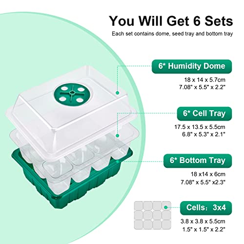 Kesfitt Seed Starter Tray with Heat Mat,Seed Starting Kit with Adjustable Humidity Dome and Base 6 Packs 72Cells Seedling Starter Trays for Seeds Plant Germination