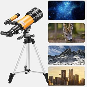 Timisea Kids Beginners Telescope, 70mm Aperture 300mm AZ Mount Astronomical Refracting Telescope for Kids Beginners, with Adjustable Tripod and Phone Adapter to Observe Moon and Planet
