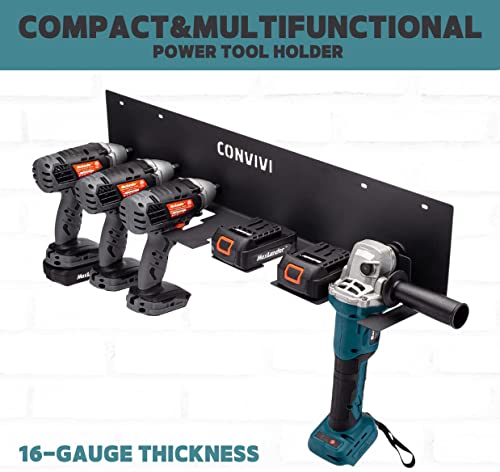 CONVIVI Design Power Tool Holder - Holds 6 Drills Power Tool Storage Rack (Black) - Cordless Power Tool Organizer for Garage - HeavyDuty Drill Holder Wall Mount - Easy to Install