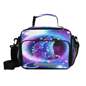 kcldeci wolf galaxy insulated lunch bag for women/men galaxy wolf reusable lunch box for office work school picnic beach - leakproof cooler tote bag freezable lunch bag