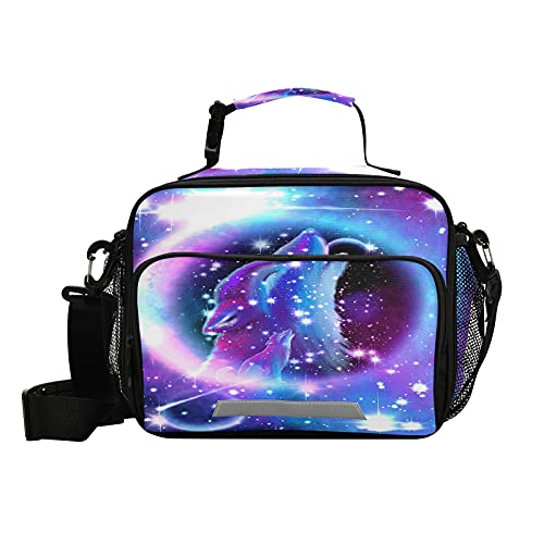 Kcldeci Wolf Galaxy Insulated Lunch Bag for Women/Men Galaxy Wolf Reusable Lunch Box for Office Work School Picnic Beach - Leakproof Cooler Tote Bag Freezable Lunch Bag